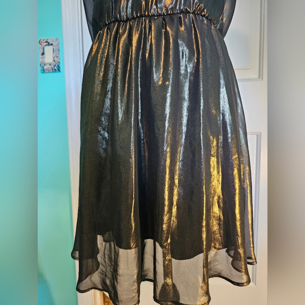Lush Shimmering Gold Metallic Halter Formal Party Dress Women's Sz S - Picture 4 of 12